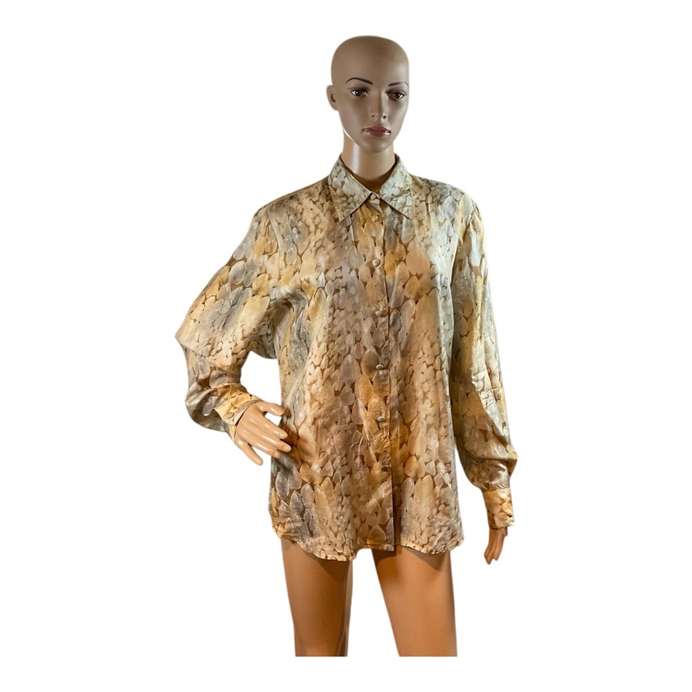 Tees Vintage Shirt Women’s Print 100% Silk Long Sleeve Classy Size Large